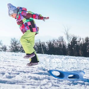 Outdoor Snow Sleigh Ice Sled Toy, Two Rider, Solid Hard Plastic with Pull Rope for Kids Over 5 Years, Blue