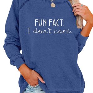 EADINVE "FUN FACT: I don't care Letter Print Women's Crewneck Sweatshirt Raglan Long Sleeve Casual Pullover Tops Blue Medium