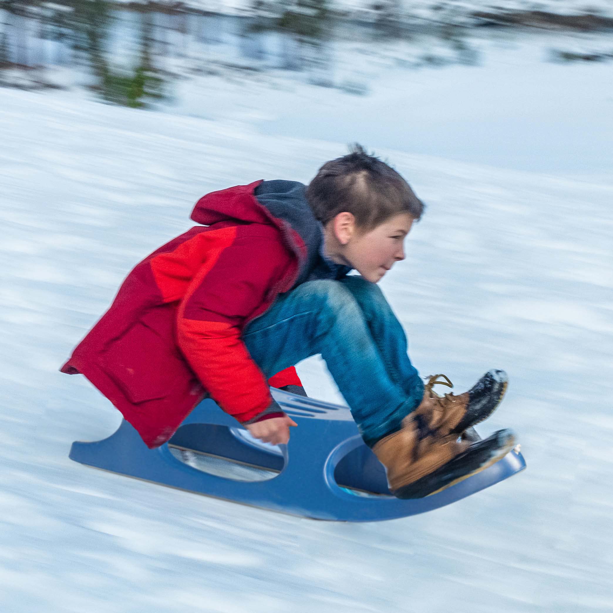 Outdoor Snow Sleigh Ice Sled Toy, Two Rider, Solid Hard Plastic with Pull Rope for Kids Over 5 Years, Blue