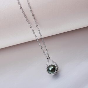 Red Lychee South Sea Cultured Black Pearl Necklace for Women 9-10 mm Round AAAA Quality Genuine Tahitian Pearl Pendant Necklaces Gift for Wife Mom Daughter