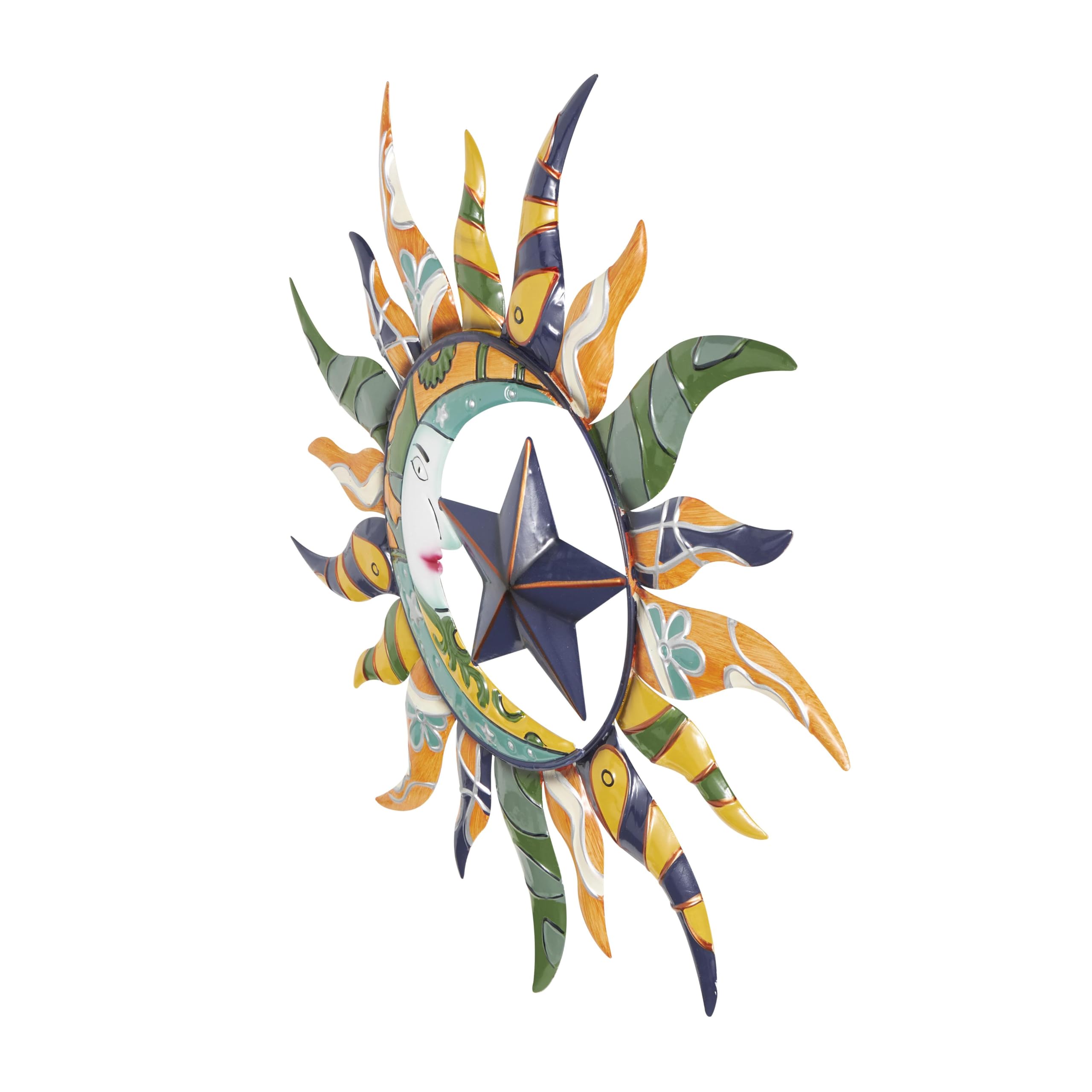 Deco 79 Metal Sun and Moon Home Wall Decor Indoor Outdoor Abstract Patterned Wall Sculpture with Yellow and Blue Accents, Wall Art 25" x 1" x 25", Multi Colored