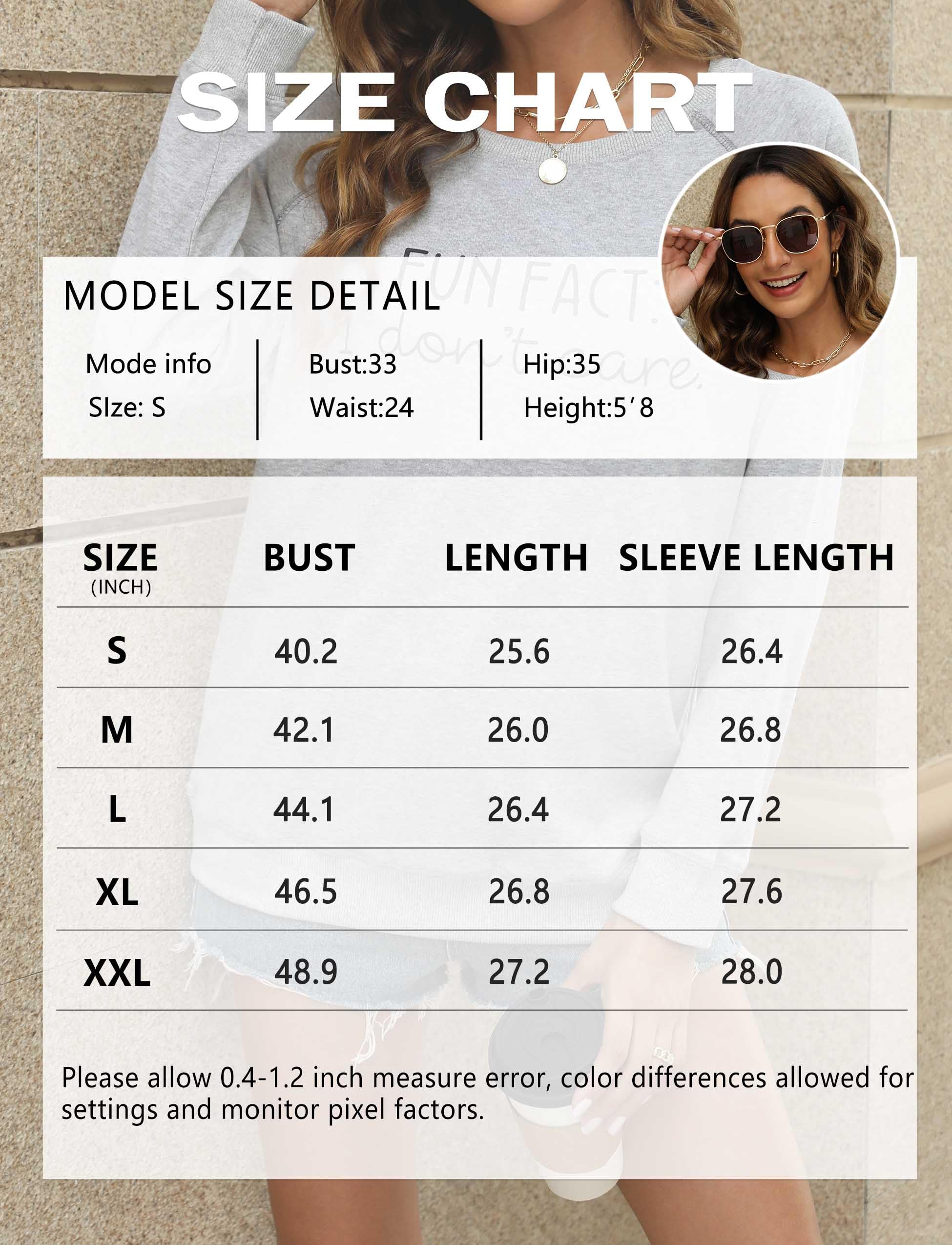 EADINVE "FUN FACT: I don't care Letter Print Women's Crewneck Sweatshirt Raglan Long Sleeve Casual Pullover Tops Blue Medium