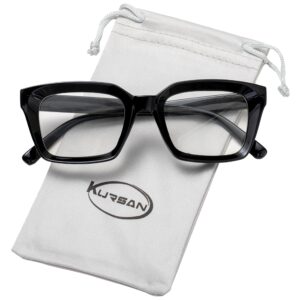 Kursan Classic Non Prescription Clear Lens Glasses for Women Men Thick Square Frame Eyeglasses (Bright Black)