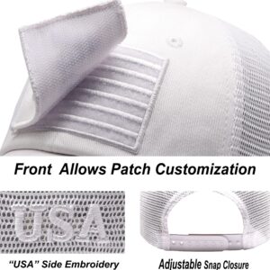 Antourage American Flag Unconstructed Hat for Men and Women Twill Mesh Snapback Baseball USA Flag Cap + 2 Patriotic Patches ((16) White Classic Mesh Snapback)