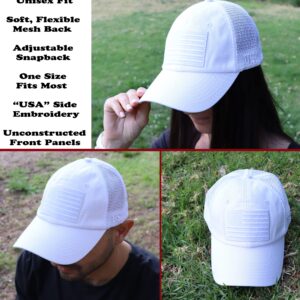 Antourage American Flag Unconstructed Hat for Men and Women Twill Mesh Snapback Baseball USA Flag Cap + 2 Patriotic Patches ((16) White Classic Mesh Snapback)