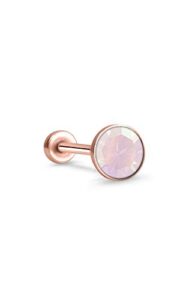 316 stainless steel rose gold-tone threadless push pin nose ring labret monroe stud 4mm glued pink faux opal 16g