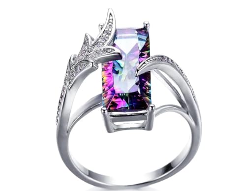 The Black Pearl, LLC Created Rectangular Rainbow Fire Mystic Topaz Ring with Silver Plated Band (8)