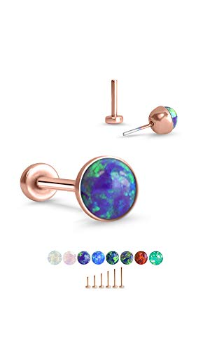 316 Stainless Steel Rose Gold-Tone Threadless Push Pin Nose Ring Labret Monroe Stud 4mm Glued Pink Faux Opal 16G