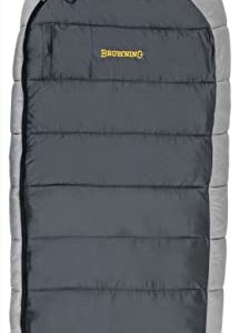 Browning McKinley 0° Sleeping Bag - Oversize Insulated Hooded Rectangle Made with Ripstop Outer and Brushed Polyester Liner, with Compression Stuff Sack, Charcoal/Gray