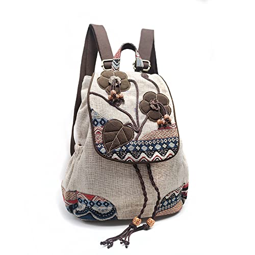 HUANGGUOSHU Backpack Purse For Women Casual Vintage Drawstring Anti-theft Back Pack Hippie Travel Boho Hand-Held Flap Hand-Embroidered Backpack, 13.7*13.7*7.08 inches