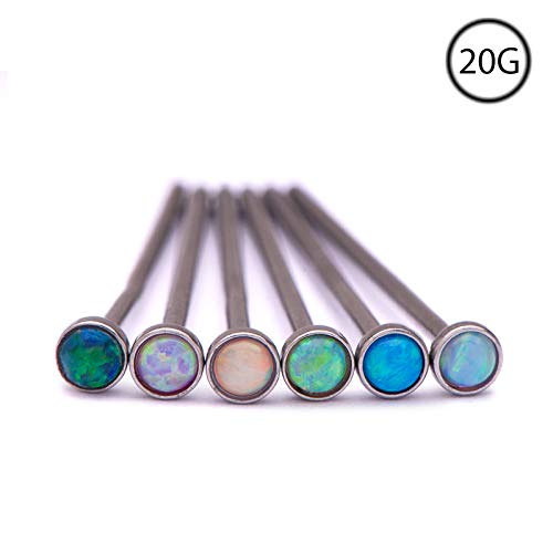 316L Surgical Steel Right Nose Screw Nose Stud Ring 2mm Faux LightBlue Opal Stone 20G