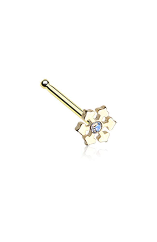 Gold-Tone 316L Surgical Steel Nose Bone Aurora AB Snowflake Nose Stud Ring 20G