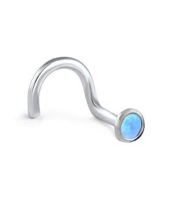 316l surgical steel right nose screw nose stud ring 2mm faux lightblue opal stone 20g