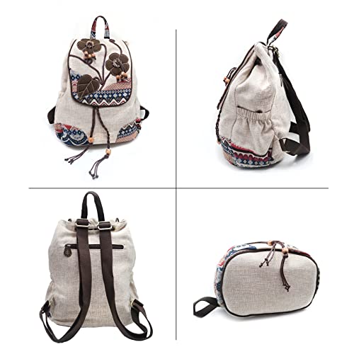 HUANGGUOSHU Backpack Purse For Women Casual Vintage Drawstring Anti-theft Back Pack Hippie Travel Boho Hand-Held Flap Hand-Embroidered Backpack, 13.7*13.7*7.08 inches