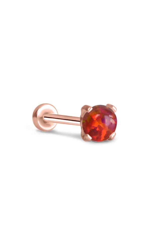 316 Stainless Steel Rose Gold-Tone Threadless Push Pin Nose Ring Labret Monroe Stud 4mm Prong Red Faux Opal 20G