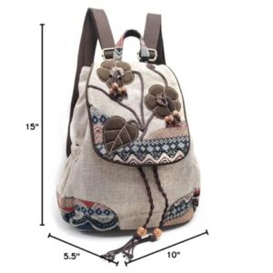 HUANGGUOSHU Backpack Purse For Women Casual Vintage Drawstring Anti-theft Back Pack Hippie Travel Boho Hand-Held Flap Hand-Embroidered Backpack, 13.7*13.7*7.08 inches