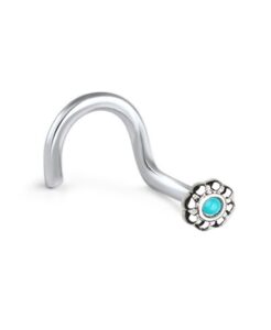 316l surgical steel lbend nose ring blue flower 20g