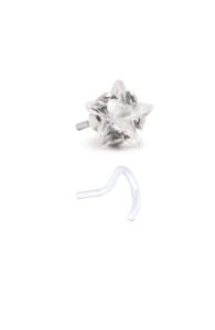 bioflex nose screw ring 316l surgical steel 1/4" 6mm post 6mm cz 18g