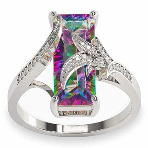 The Black Pearl, LLC Created Rectangular Rainbow Fire Mystic Topaz Ring with Silver Plated Band (8)