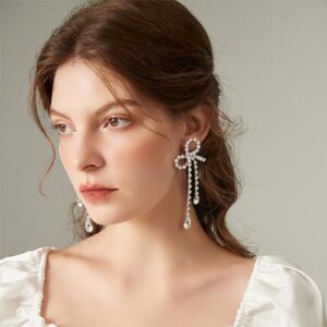 FAUTHENTICUTE Silver CZ Drop Earring for Women, Bow Drop Earrings