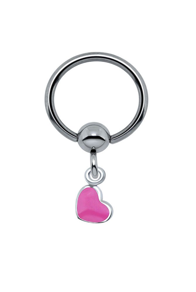 Nose Ring Bling 316L Surgical Steel Pink Heart Captive Bead Charm Ear Cartilage Hoop 3/8" - 9.5mm 16G