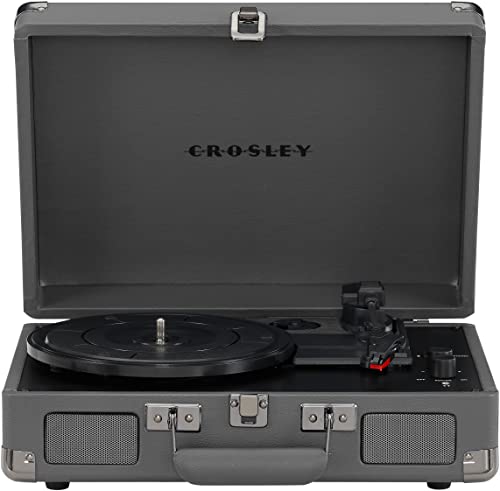 Crosley CR8005F-SG Cruiser Plus Vintage 3-Speed Bluetooth in/Out Suitcase Vinyl Record Player Turntable, Slate