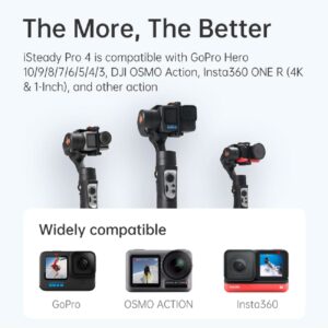 hohem iSteady Pro 4 Gimbal Stabilizer Compatible for GoPro 11/10/9/8/7 Insta360 One R DJI OSMO Action,3-Axis Action Camera Gimbal with Splash Proof 14H Battery Video Stabilizers