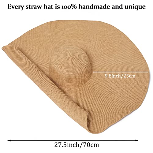 Oversized Beach Straw Hat for Women, Fashion Large Wide Brim Visor Hats Handmade Roll Up Floppy Sun Hat for Summer Beach Cap Khaki