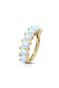 gold-tone 316l surgical steel nose ring hoop septum helix ear cartilage daith faux white opal hoop 5/16" 20g