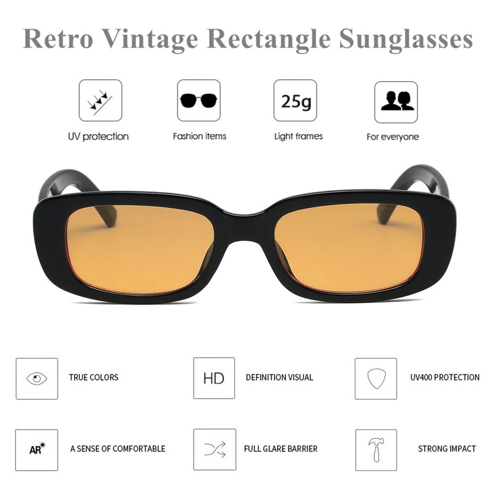 LASPOR Vintage Rectangle Sunglasses for Women Men Fashion Retro Small Square Frame Glasses UV 400 Protection Driving Black (Orange Yellow)