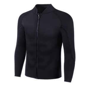 INTBOSS Wetsuit Top Men,2mm Mens Wetsuit Top 3mm Long Sleeve Wetsuit Jacket Men Front Zip Warm Wets Suit Jackets for Men Stretch Mens Wetsuit Top