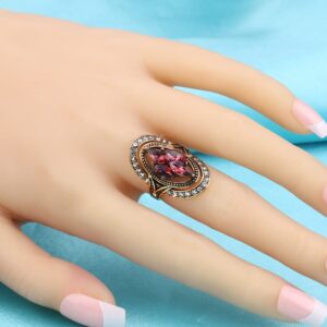 Boho Red CZ Wedding Statement Ring for Women Girls Vintage Bohemian Round Wide Band Rings Comfort Fit Retro Ethnic Indian Bollywood Christmas Cocktail Party Art Deco Jewelry Size 8