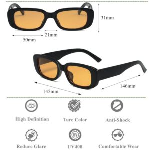 LASPOR Vintage Rectangle Sunglasses for Women Men Fashion Retro Small Square Frame Glasses UV 400 Protection Driving Black (Orange Yellow)