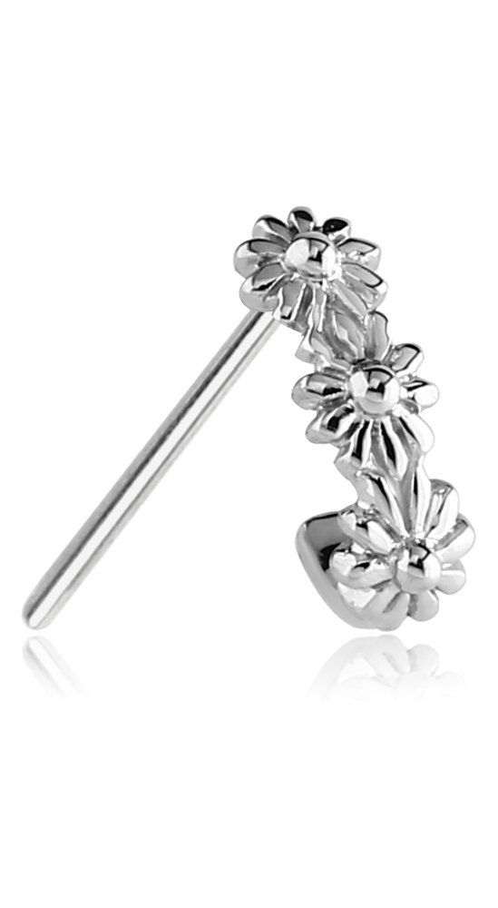 316L Surgical Steel Straight Nose Stud Ring Flower Nose Hugger 20G