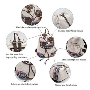 HUANGGUOSHU Backpack Purse For Women Casual Vintage Drawstring Anti-theft Back Pack Hippie Travel Boho Hand-Held Flap Hand-Embroidered Backpack, 13.7*13.7*7.08 inches