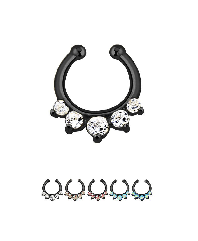 Fake Septum Clicker Clip On Non Piercing Nose Ring Hoop 5 Pack