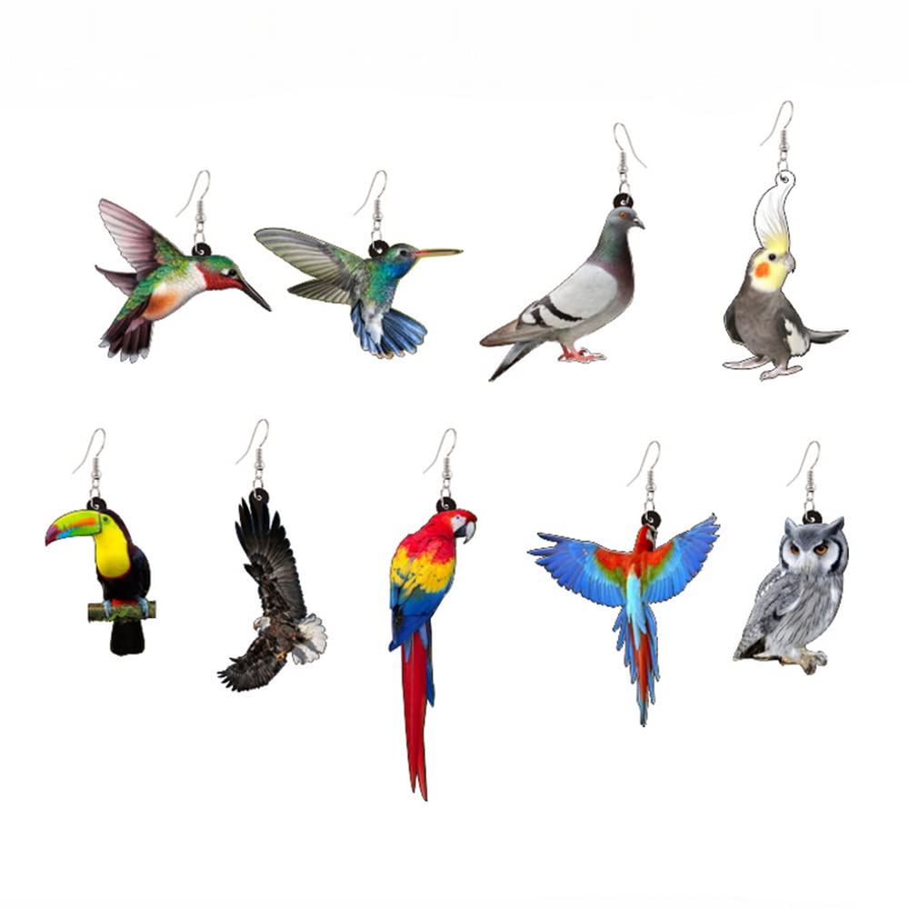 Colorful Parrot Dangling Hook Earrings for Women Cute Bird Animal Dangle Drop Silver Plated Pin Earring Lovely Boho Jewelry Gifts Hypoallergenic