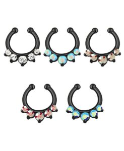 fake septum clicker clip on non piercing nose ring hoop 5 pack