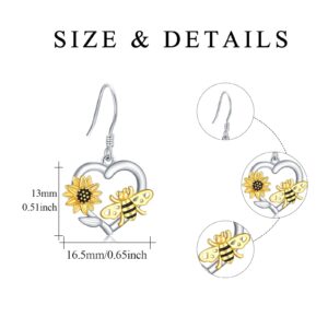 Sunflower Dangle Earrings 925 Sterling Silver Bee Drop Sunflower Earrings Hypoallergenic Christmas Thanksgiving Sunflower Bee Jewelry Gifts for Women Girls