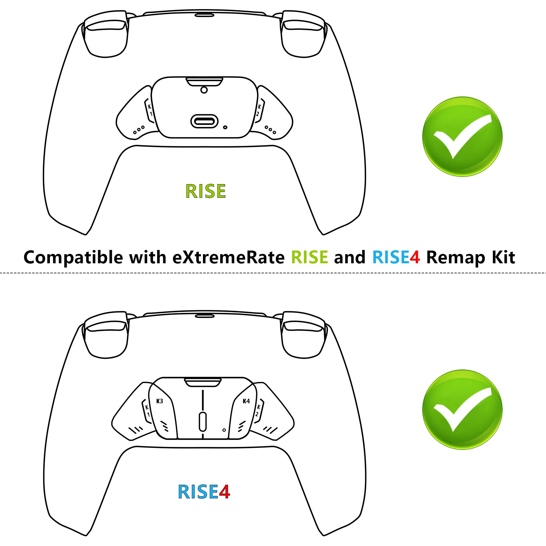 Black Performance Rubberized Grip Redesigned Back Shell for PS5 Controller eXtremerate RISE & RISE4 Remap Kit - Controller & RISE Remap Board NOT Included