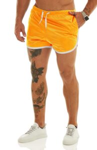 ouber men's fitted shorts bodybuilding workout gym running tight lifting shorts with pockets (yellow, small)