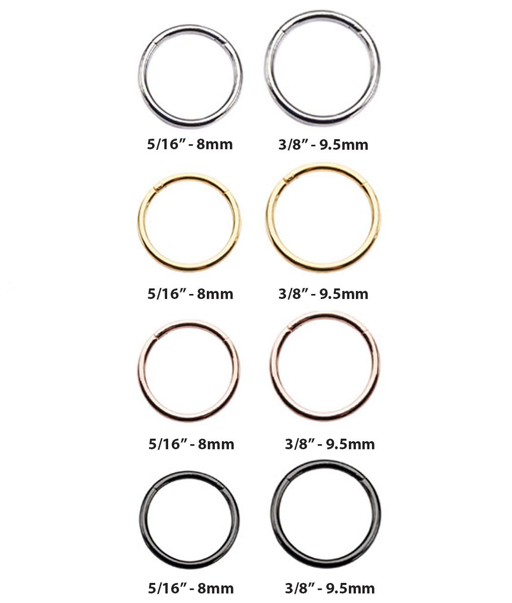 Gold-Tone 316L Surgical Steel Hinged Segment Septum Helix Daith Ear Cartilage Nose Ring Hoop 3/8" 9.5mm 18G