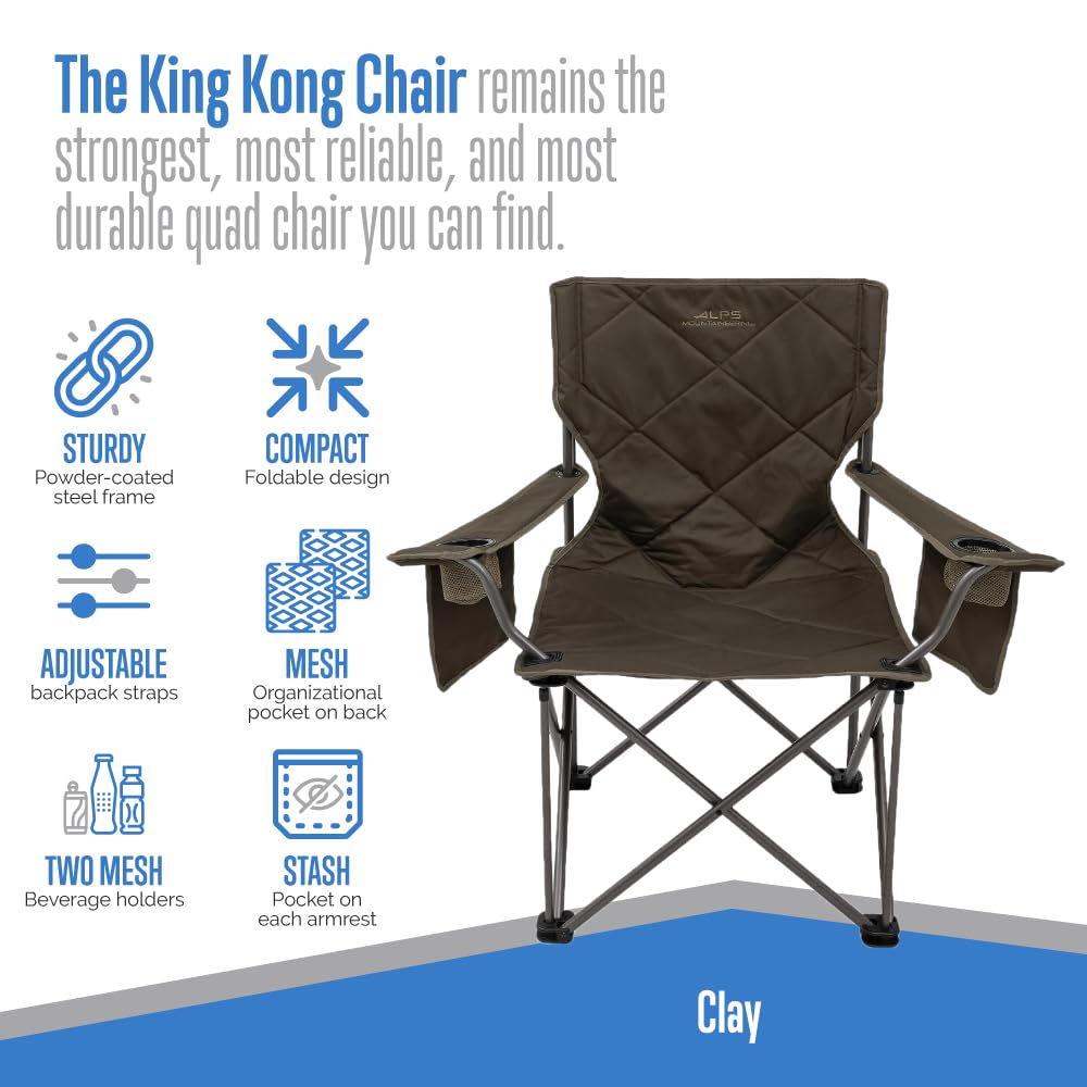 ALPS Mountaineering King Kong Camping Chairs for Adults with Mesh Cup Holders and Pockets, Built Durable and Reliable with Compact Foldable Steel Frame, Clay