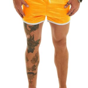 Ouber Men's Fitted Shorts Bodybuilding Workout Gym Running Tight Lifting Shorts with Pockets (Yellow, Small)