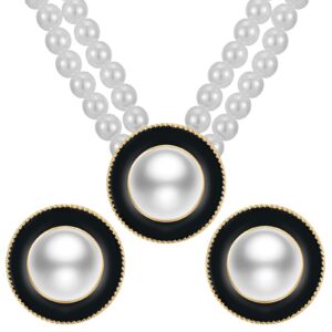 Sisslia Black and White Necklace Jewelry Sets for Women Pearl Necklace and Earring Set Pearl Jewelry Set for Women Black and White Necklaces Set for Women black pearl jewelry set