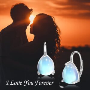 SHEAISRS Teardrop Moonstone Leverback Earrings 925 Sterling Silver Moonstone Earrings for Women Birthday