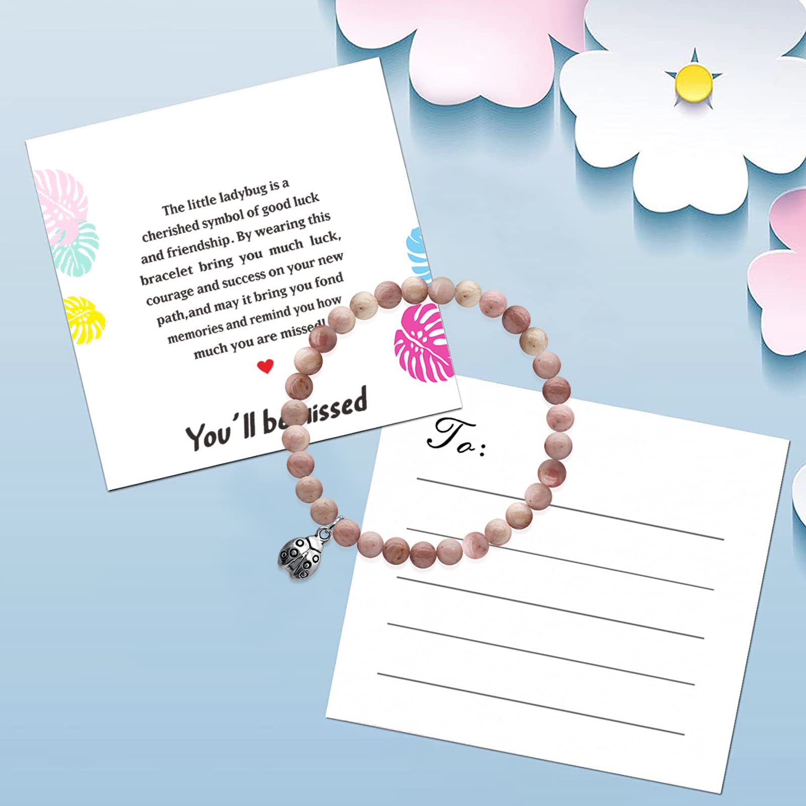 Yooborn Retirement Ladybug Beads Farewell Bracelet Gifts for Coworkers Women Going Away Gift for Friends Boss Staff Present for New Job Coworker Leaving Gifts.