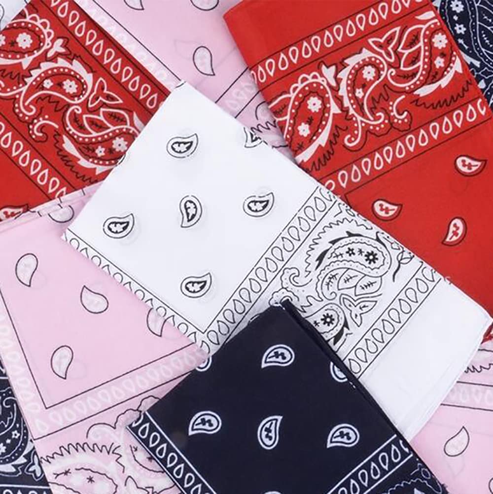 The Dreidel Company Classic Bandana Handkerchiefs, Southwestern Cowboy Design Fashion, Unisex Print Head Wrap, 19" (12-Pack, Red, Blue, Pink, White)