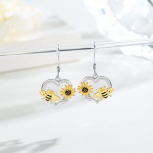 Sunflower Dangle Earrings 925 Sterling Silver Bee Drop Sunflower Earrings Hypoallergenic Christmas Thanksgiving Sunflower Bee Jewelry Gifts for Women Girls