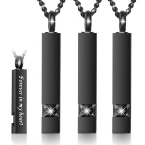 3 Pack Crystal Urn Necklaces for Ashes for Women, Birthstone Cube Memorial Cremation Jewelry for Ashes for Men with Words: Forever In My Heart. Black Bar Ashes Locket Pendant Keepsake with CZ